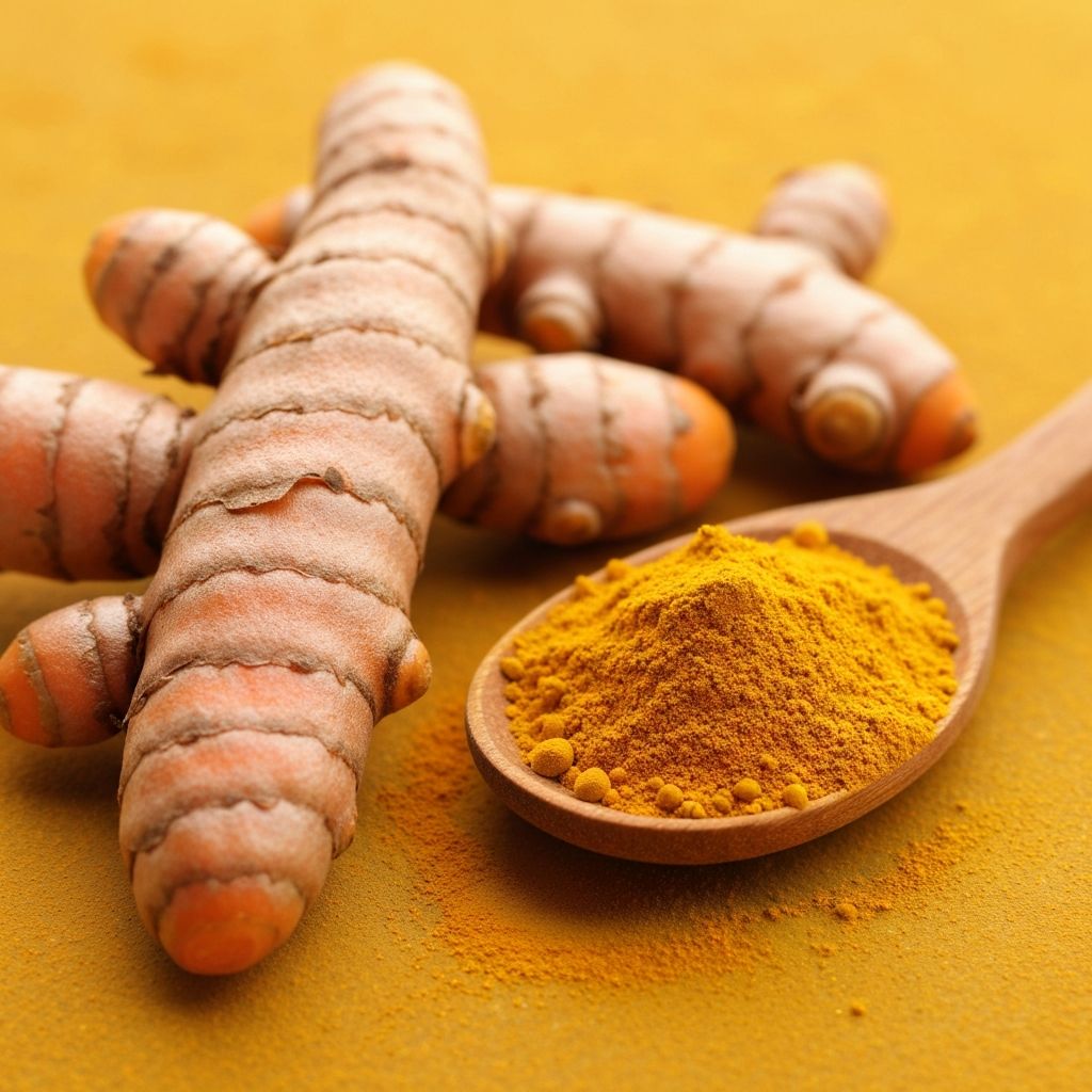 Turmeric root and golden powder